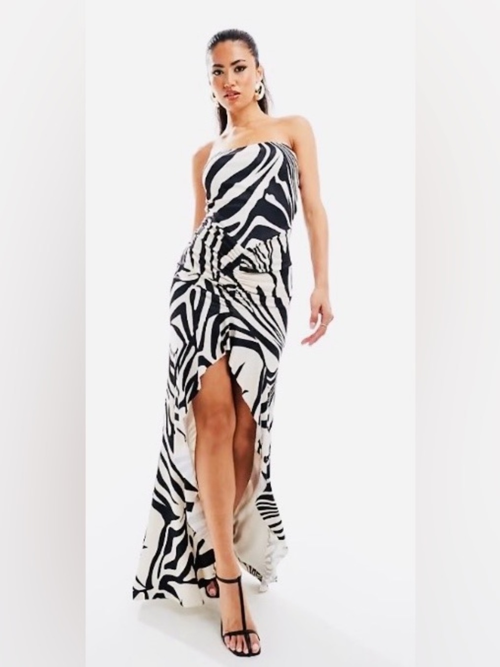Strapless Zebra-Print Maxi Dress - Black & Cream